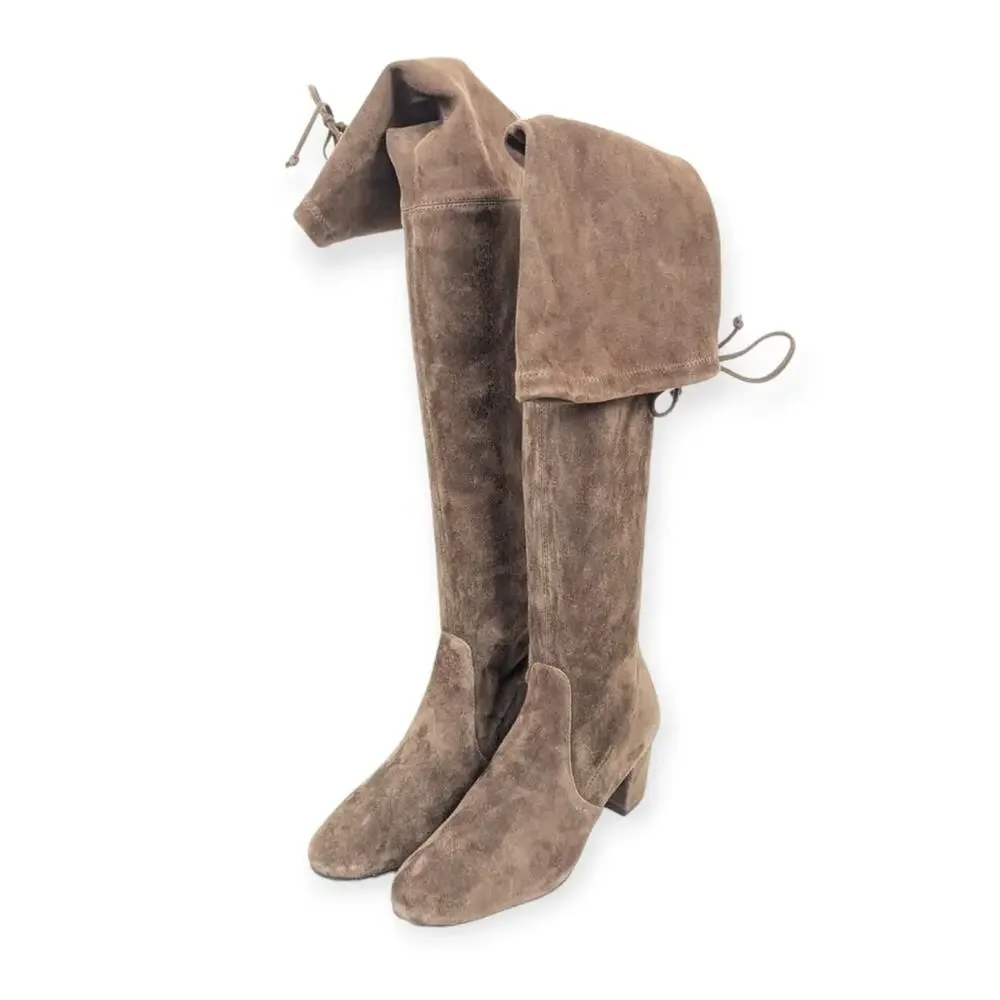 Stuart Weitzman Tieland Boots 4.5 Brown Suede Over Knee Block Heel Luxury